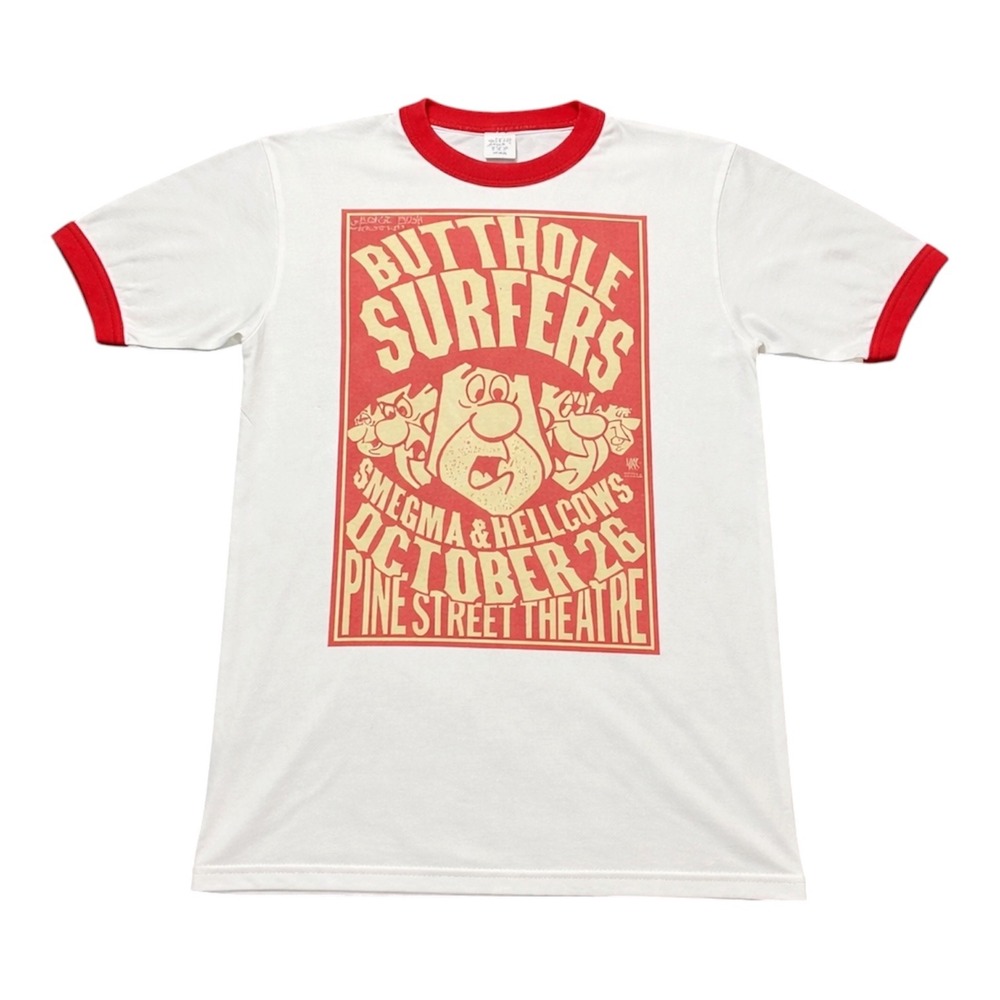 Butthole Surfers Smegma & Hellcows Pine Street Theatre Ringer Tee White Red Mens